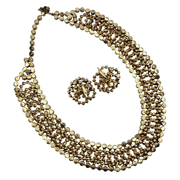 Vintage Kramer Jewelry Set Rhinestone Necklace Earrings Champagne Topaz Aurora B - Picture 4 of 15